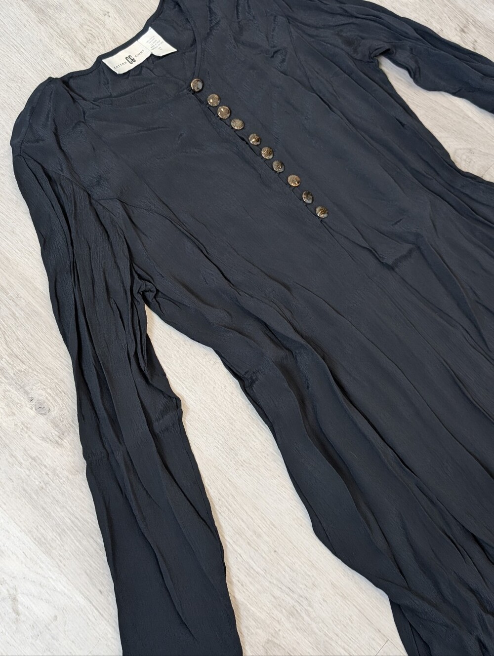 Cotton Ginny Black Minimalist Prairie Long-Sleeve Button Front Maxi Dress L - Picture 4 of 10